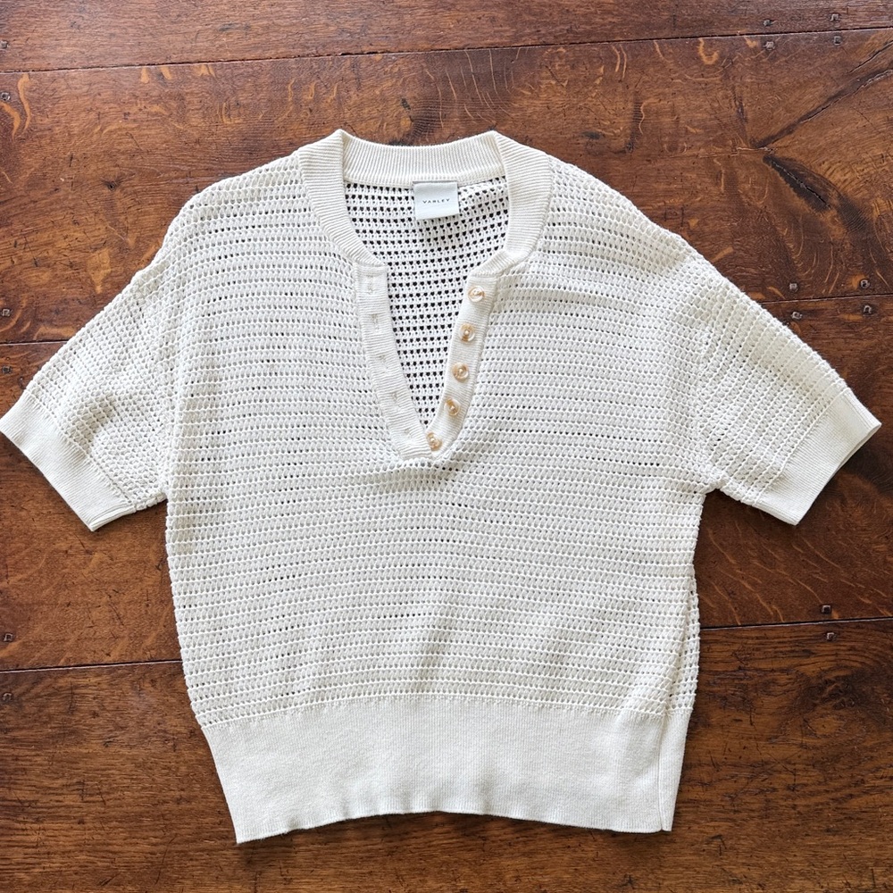 Varley Cream Open-Knit V-Neck Sweater